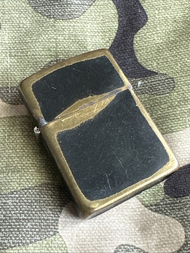 Vintage Zippo Lighter - Black Matte With Exposed Brass - Distressed
