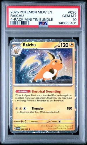 2025 Pokémon 151 Raichu Cosmos Holo #026 PSA 10 GEM MINT Sam’s Club Promo POP 11