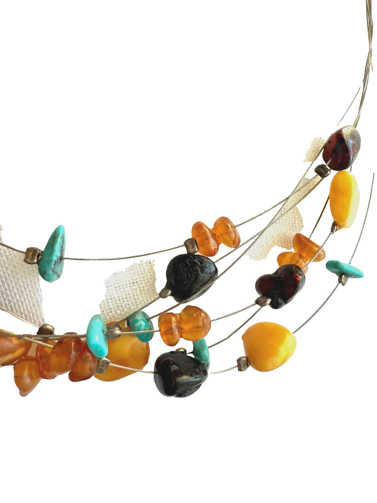 Sterling 925 multiple wire layers natural amber t… - image 2