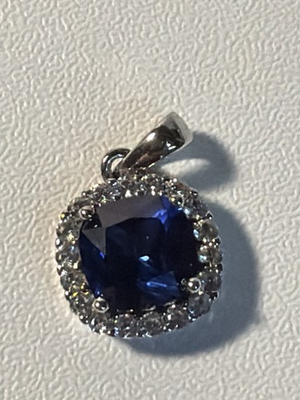 #ad 925 Sterling Silver Blue Sapphire Halo Pendant Cubic Zirconia “SUN” Stamped $35.00