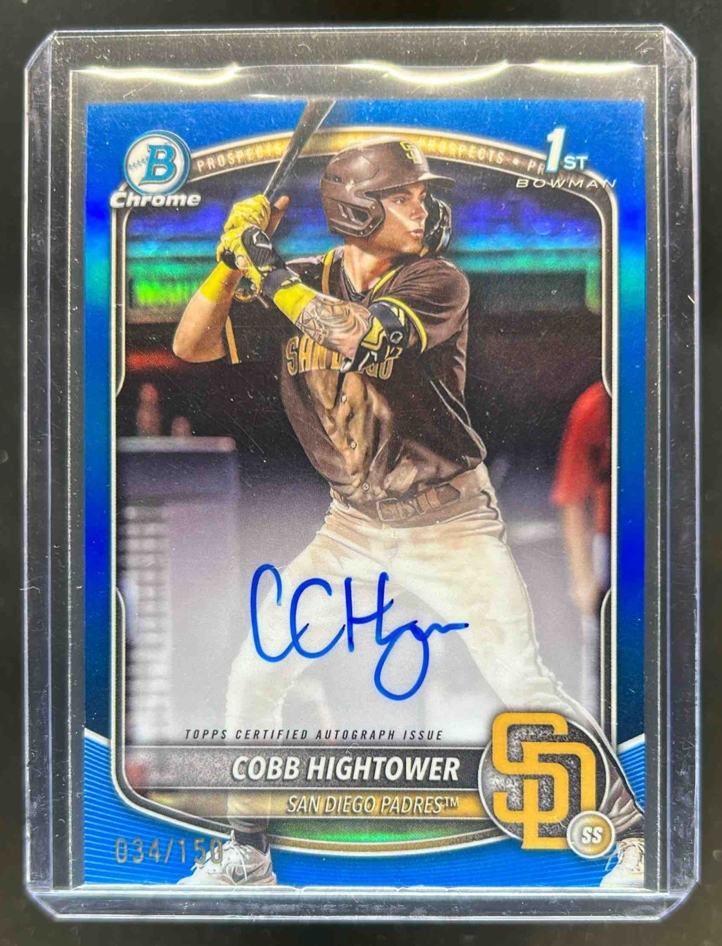 2025 Bowman Cobb Hightower Chrome Auto Blue Refractor 1st Prospect #34/150
