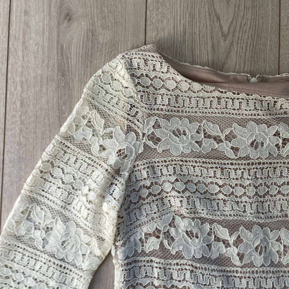 Mini Vestido Eliza J Superpuesto de Encaje Para Mujer Talla 8 Crema Manga 3/4 Formal Noche C Foto 3 de 4