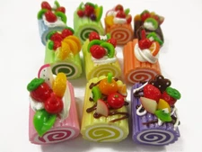 Dollhouse Miniature Food 10 Mixed Fruit Sweet Roll Cake Log Cake 16011
