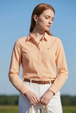 NWOT Tommy Hilfiger Button Up Women Shirt In Striped Light Orange Color, Size M