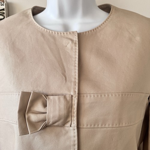 Anne Klein beige Baumwolle Cropped hellbraun 3/4 Ärmel kragenlose Jacke Größe 4P Petite - Bild 2 von 8