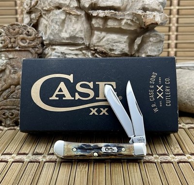 Case XX USA Pocket Worn Hand Fired Mediterranean Blue Bone Tiny Trapper Knife