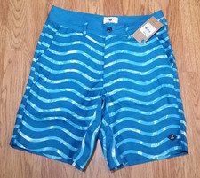 Sperry Swim Shorts 28 Blue Wavey Pattern, Belt Loops, Button and Zipper, NEW
