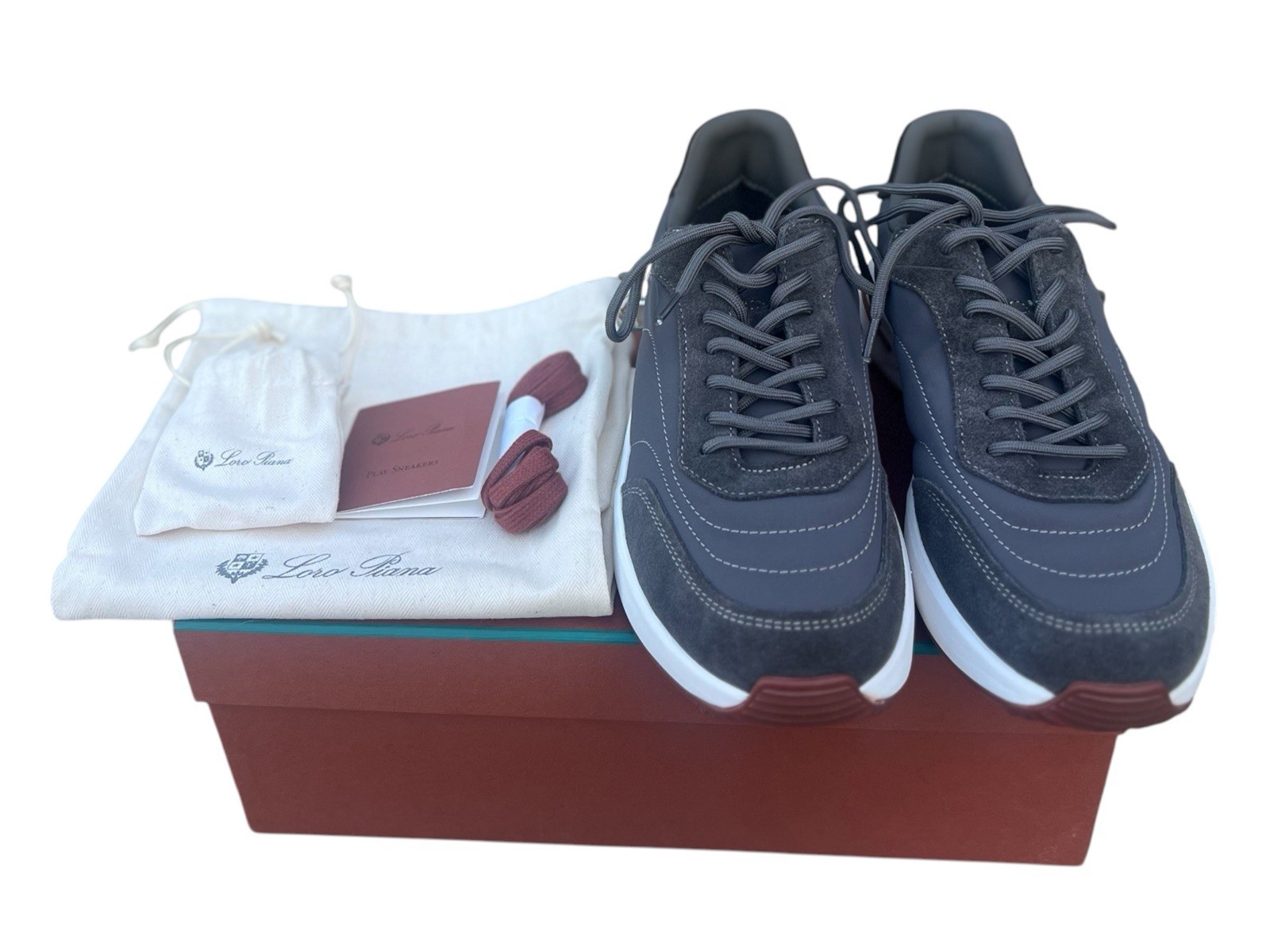New Loro Piana Play Sneakers Dark Grey Melange Caviar Cashmere Suede EU 39 US 9 image 2