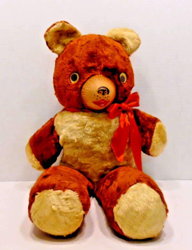 Vintage 24” Teddy Bear Plush Brown W/ Cream Color Rubber Face, Google Eyes - Image 2 of 4