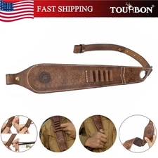 TOURBON Leather Gun Sling Rifle Ammo Strap Tool Pouch Rest Hole US-Special Offer