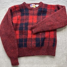 Vintage Shetland Wool Plaid Sweater Youth XL Women Small Red Black Knit