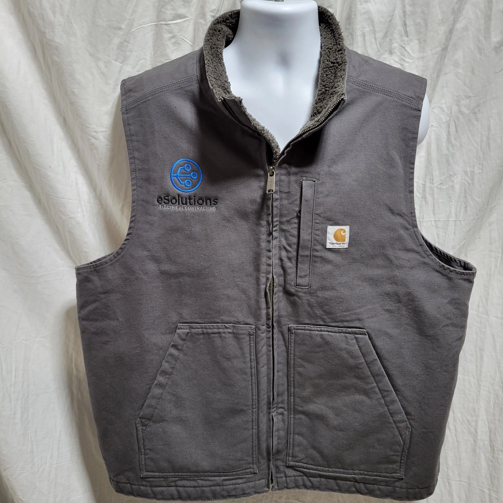 Carhartt Vest Mens XL Gray Duck Sherpa Lined Loose Fit Outdoor OV4277-M
