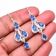 Blue Sapphire -Simulated Multi Collet 925 Sterling Silver Earring 2.03" E7999431