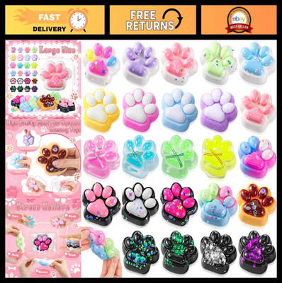 24 Pcs Cute Cat Paw Squeeze Toys - 3 Inch Fidget Stress Relief Sensory Gifts
