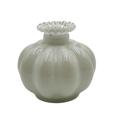 VTG Fenton Silver Crest White Milk Glass Melon Shaped Perfume Bottle / Bud Vase