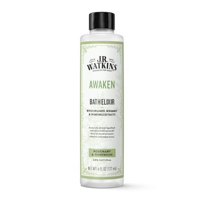 J.R. Watkins Awaken Bath Elixir, Liquid Bath Soak, Rosemary & Rosewood 6 oz