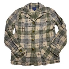 VTG 90s PENDLETON 100 Wool Tweed Plaid Lightweight Shirt Jacket Blazer Scandi