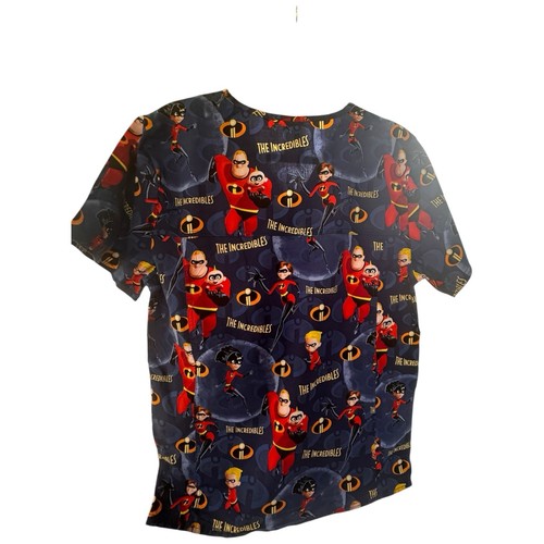 Disney Pixar Women's Blue Incredibles Cartoon Print Scrub Top Size Small - Picture 2 of 9