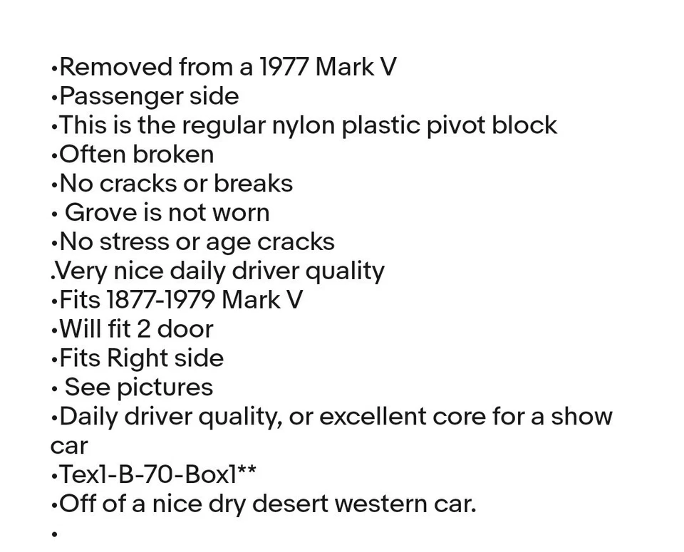 Пластиковый поворотный регулятор двери со стороны пассажира 1977-1979 Lincoln Mark V 1978 FOMOCO - Изображение 2 из 4