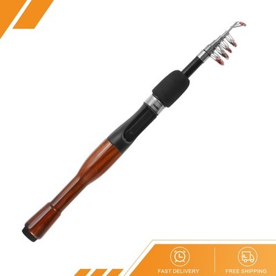 Telescopic Fishing Rod 1.3 M Fiberglass Fishing Pole Black Wood Color