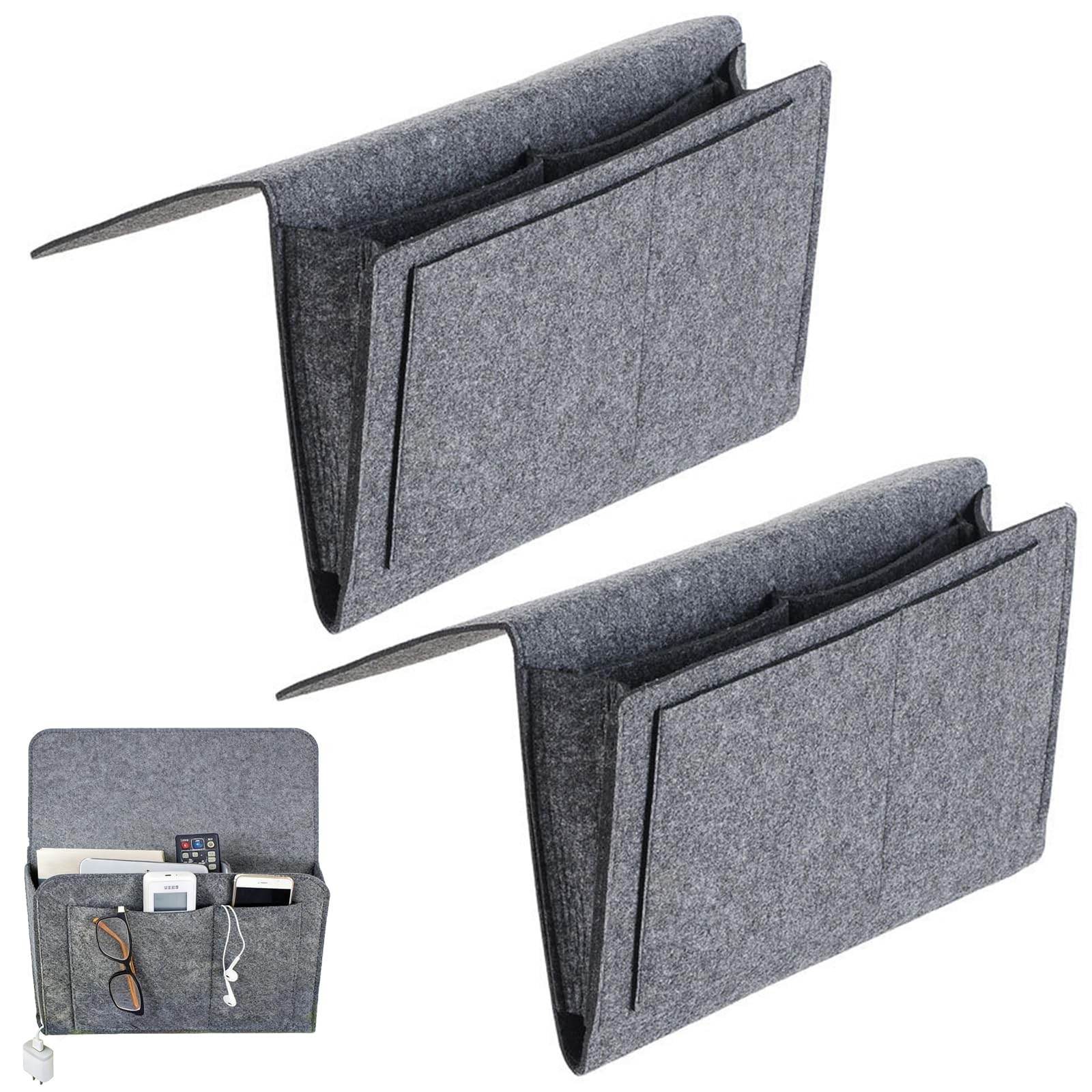 Pochette de chevet feutre pour lit mezzanine et canapé organisateur de télécommande noir