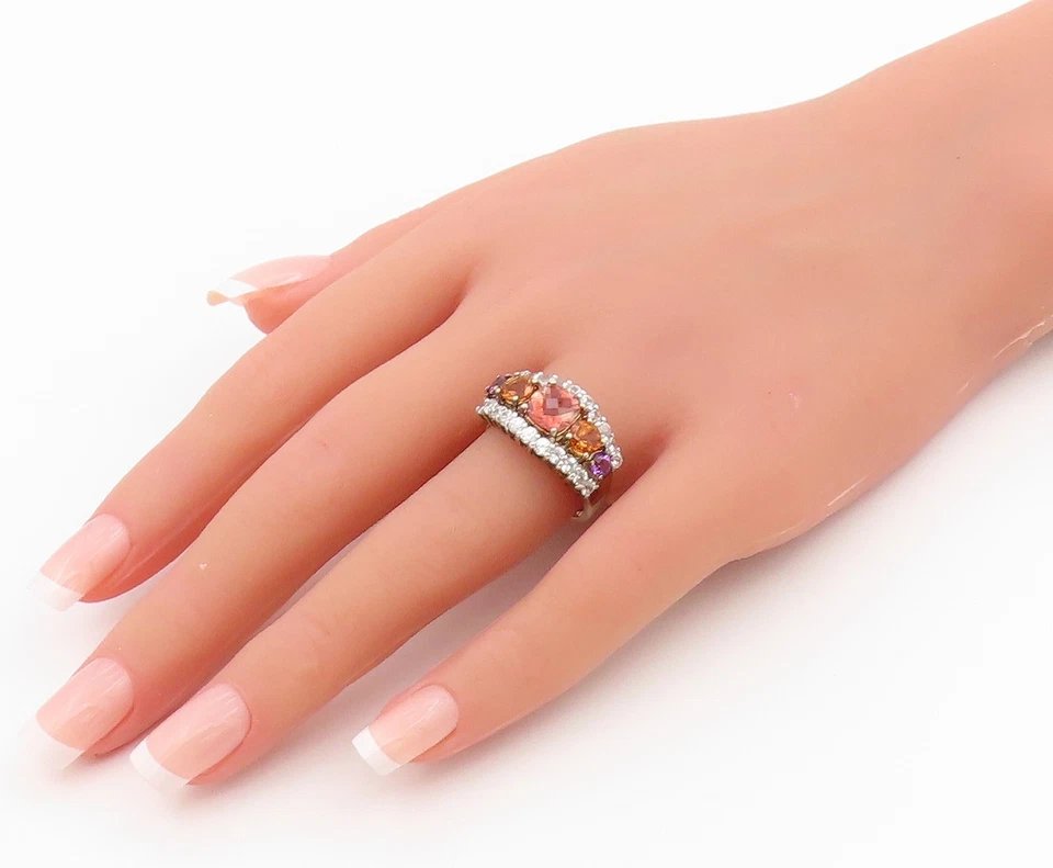 Anillo de plata de ley 925 vintage enchapado en oro banda de múltiples piedras preciosas talla 8,5 RG34170 Foto 3 de 4