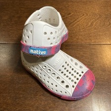 Native Jefferson Shoes Kids Size C4 White Pink Purple Slip-On Waterproof Sneaker