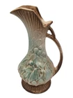 Vtg 1940s McCoy Ewer Pitcher Vase Rustic Line Grapes Leaves Ivory Aqua Brown EXC