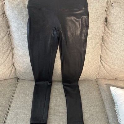Spanx Faux Leather Leggings Black Size Large L Shapewear Slimming Staple