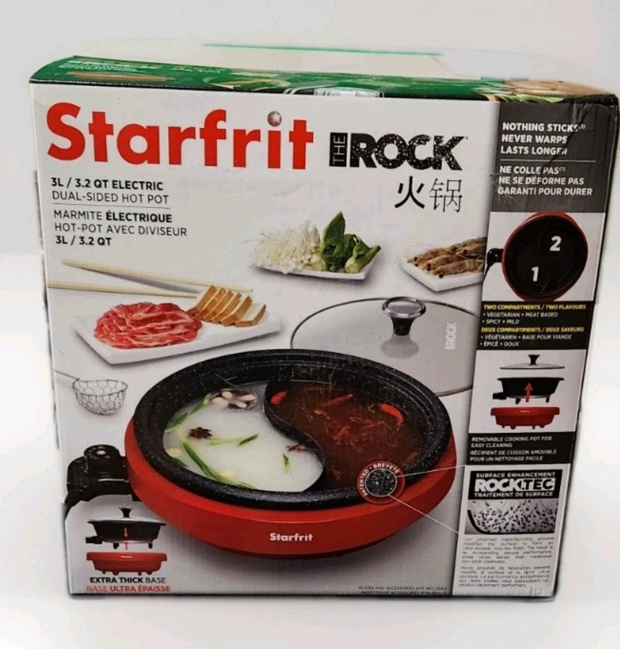 Starfrit The Rock Dual-Sided Electric Hot Pot - 3L NIB Great for Intimate Dinner