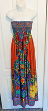 FLYING TOMATO Strapless Maxi Dress Sz Large Paisley Pattern Front/Back EUC