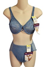 Vintage Bali Enchantress Bra 34C Panty M Lingerie Set Blue Sheer Lace NWT