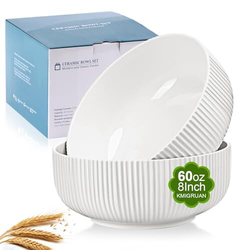 60oz Salad Bowl Set,2 Pack Serving Bowls for Entertaining,8inch Large White - Picture 2 of 7