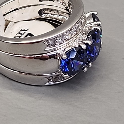 Stone Ring Triple Blue Glass Stone Silver Tone Thailand Sz 7 - Picture 7 of 10