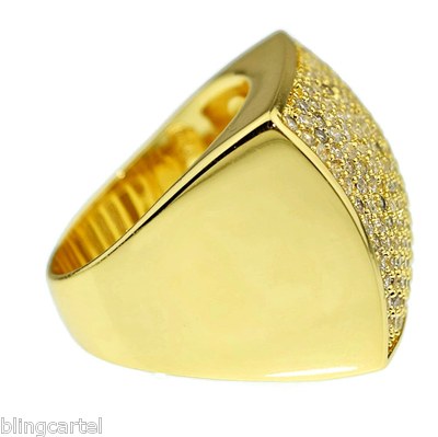 Huge 24MM Square Ring Gold Tone Simulated CZ Iced Hip Hop Men's