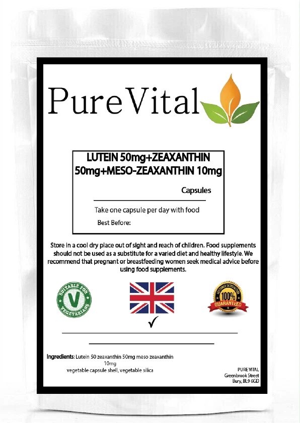Lutein 50mg Zeaxanthin 50mg Meso-Zeaxanthin 10mg Capsules By PureVital
