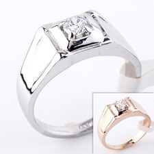 R3088 Men's Solitaire CZ Engagement Wedding Anniversary Ring 18KGP Size N - W1/2