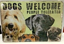tin sign 8x12 dog pets dogs welcome black lab pug funny vintage metal wall door