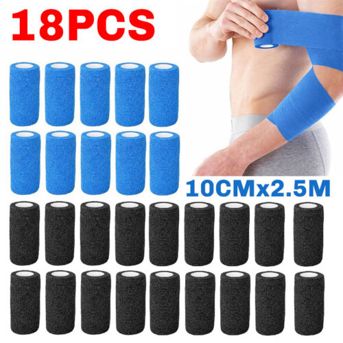 18 Rolls Cohesive Elastic Bandage Adhesive Wrist Ankle Gauze Tape Vet Wrap 10cm - Picture 24 of 26