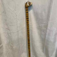 Vintage Wooden Tiger Head Cane Walking Stick Animal Carved Wood Hand Painted 34"