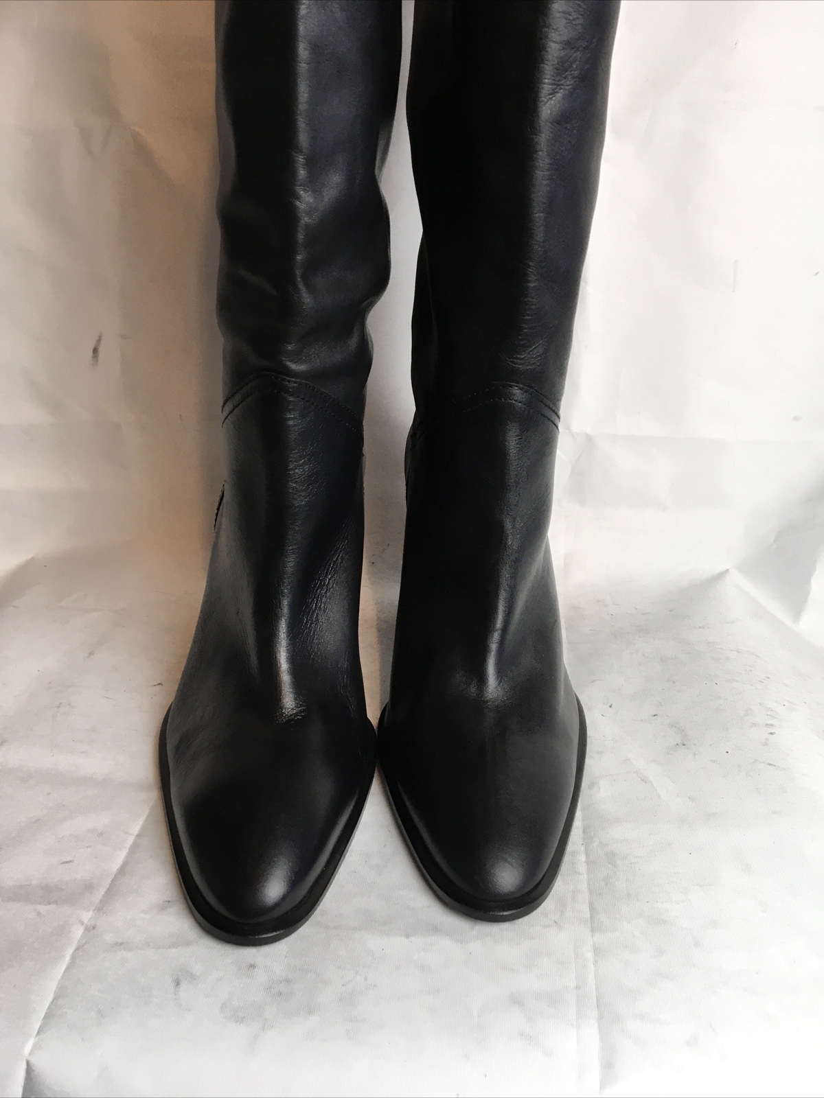 Zara Ladies Knee High Black Leather Pull On Boots Size UK 7 EU 41 eBay