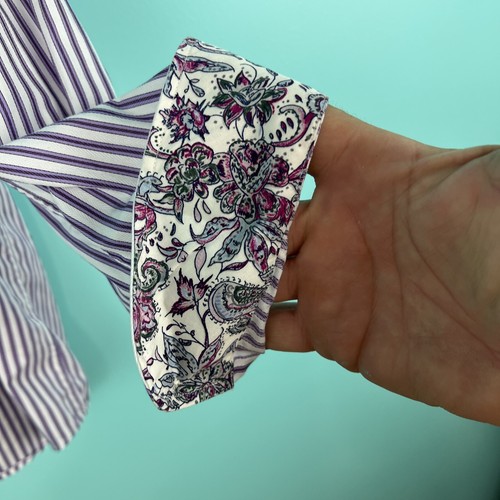 Thomas Dean Youth Medium 10/12 Button Up Stripe White Purple Dress Shirt Paisley - Picture 2 of 4