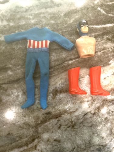 VINTAGE MEGO SUPERHEROES CAPTAIN AMERICA BOOTS-HEAD & CLOTHING SET ORIGINAL