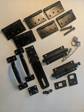 "1900" NOS Double BARN DOOR HARDWARE set, w/HINGES, Latches & LOCKING slide PINS