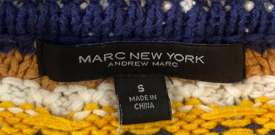 Suéter de Manga Longa Azul Branco Amarelo para Mulheres da Marc New York Andrew Marc Tamanho P - Imagem 3 de 4