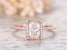 2ct Radiant Moissanite Engagement Ring Rose Gold Plated Halo Accent Solitaire