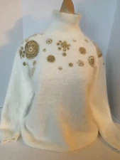 Vintage Vango 80 % Angora Rabbit Fur Beaded Sweater Medium Cream Color, Soft