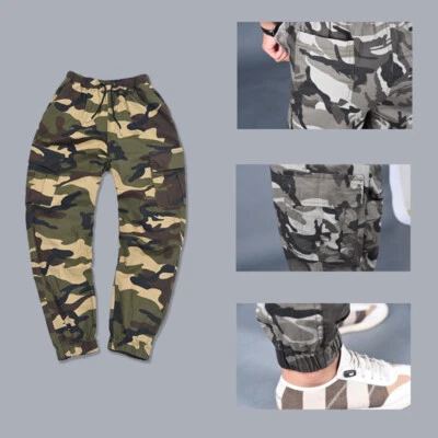 Hommes Cargo Combat Camouflage Pantalon à Élastique Jogging Poche - Photo 1/4