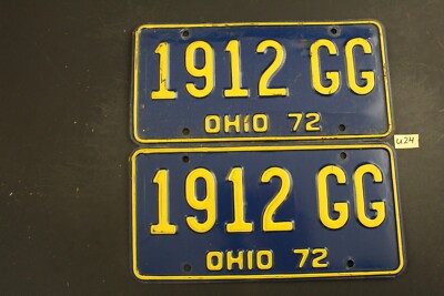 VINTAGE 1972 OHIO LICENSE PLATE - 1912 GG  -  *PAIR* (U24