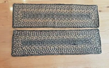 2 WOOL BRAIDED TABLE RUNNERS 28" × 8" VINTAGE PRIMATIVE FARMHOUSE GREEN YELLOW
